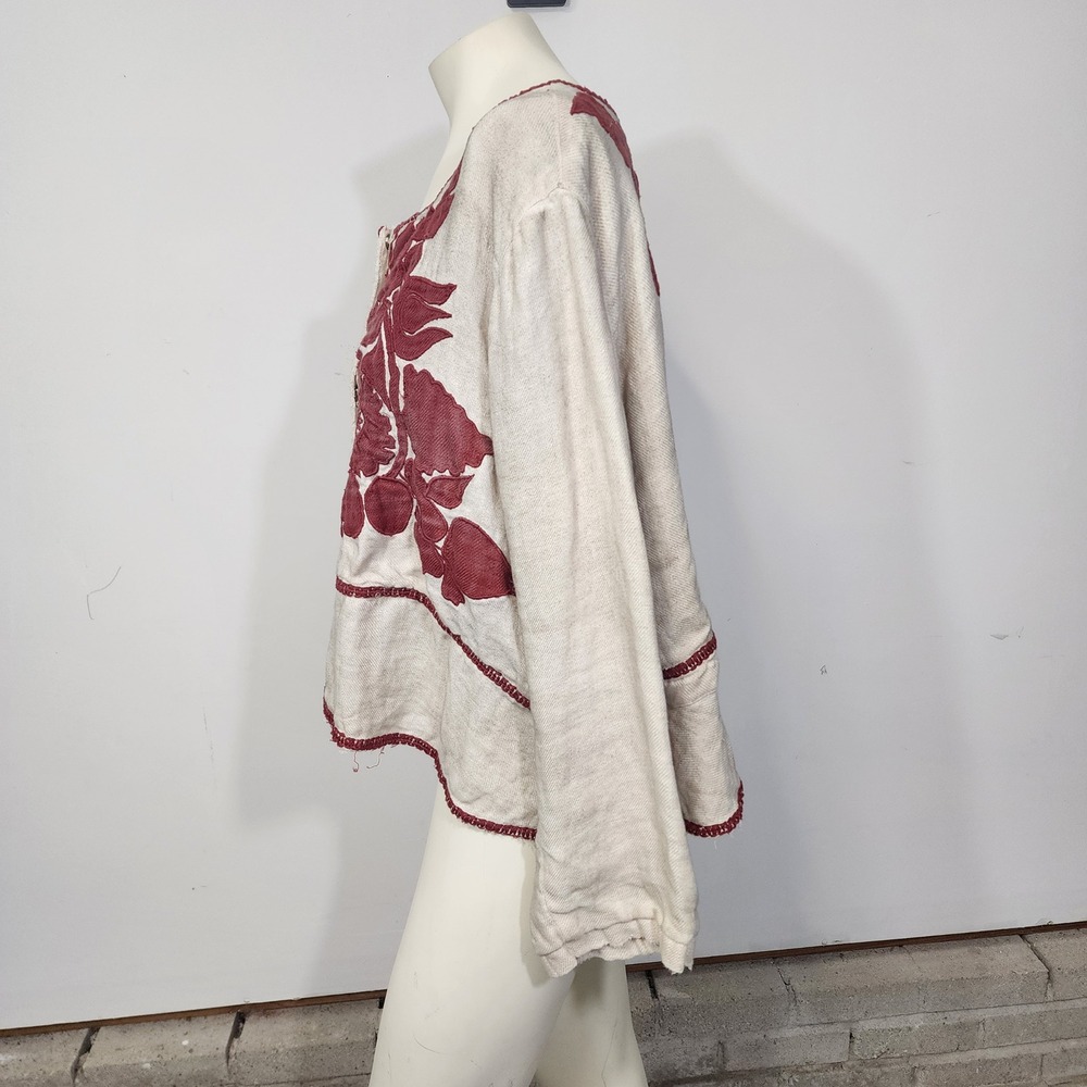 Magnolia Pearl Juno Jacket One Size Linen Appliqué Floral Boho Lagenlook - Picture 16 of 16